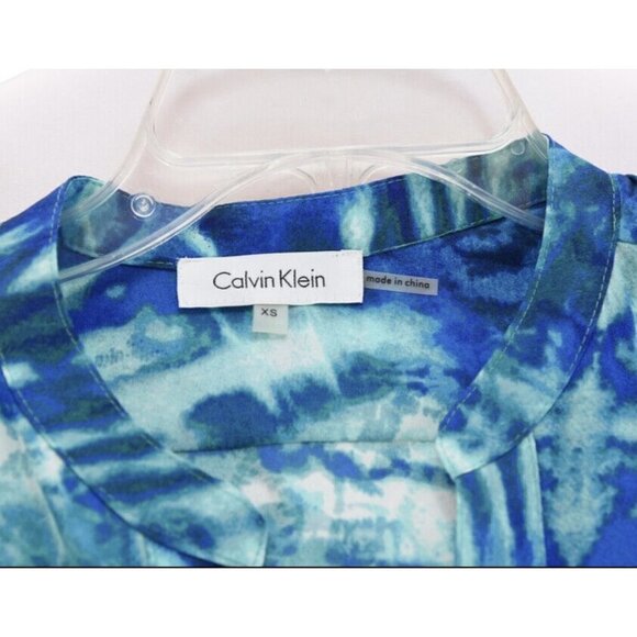 Calvin Klein Sz XS Blue Batik Ikat Military Button Up Shirt Tunic Top Womens - Picture 6 of 8
